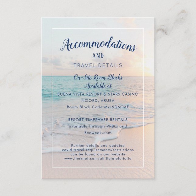 Hochzeitsunterkünfte am Strand Begrüßungsessen Begleitkarte (Vorderseite)