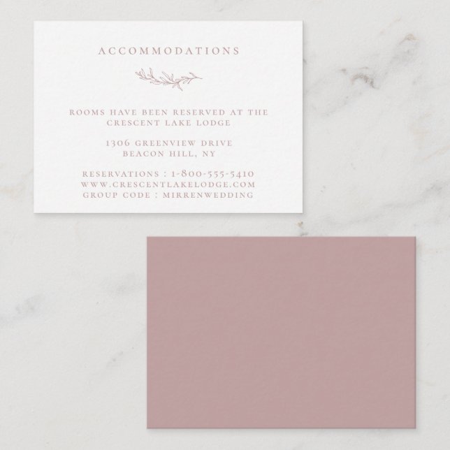Hochzeitsunterkünfte in der Rose Dusty Botanical B Begleitkarte (Vorne/Hinten)
