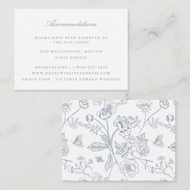 Hochzeitsunterkünfte in Dusty Blue Floral Begleitkarte (Vorne/Hinten)