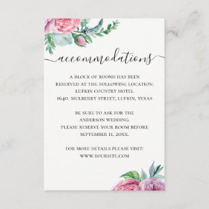 Hochzeitsunterkünfte mit Blumenbezug in Aquarellfa Begleitkarte