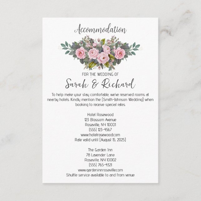 Hochzeitsunterkünfte mit Blütenpracht Begleitkarte (Vorderseite)