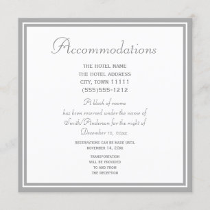Hochzeitsunterkunftskarte in blassem Grau Einladung