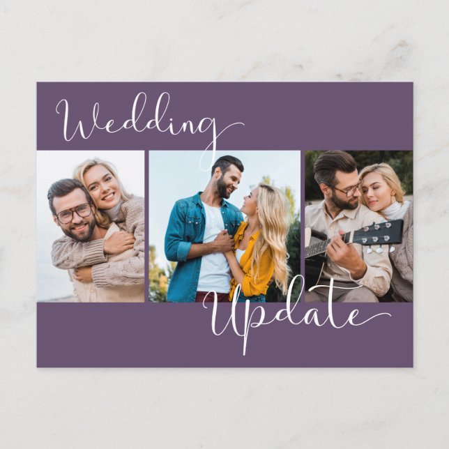 Hochzeitsupdate 3 Foto Lila Verzögerung Postkarte (Vorderseite)