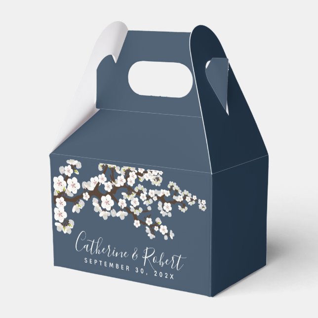 Hochzeitsveranstaltung Cherry Blossom Navy Blue Fa Geschenkschachtel (Rückseite)
