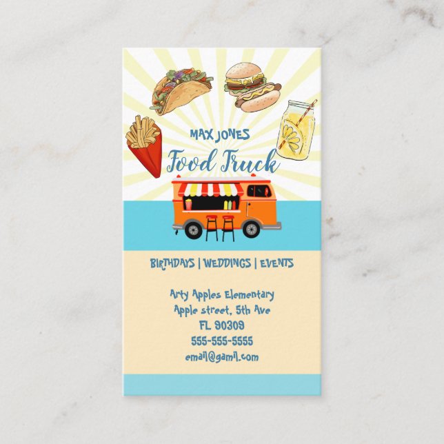 Hochzeitsveranstaltung Hotdog Futter LKW Catering Visitenkarte (Vorderseite)
