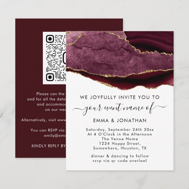 Hochzeitsveranstaltung QR Code Burgundy Marsala Go (Vorne/Hinten)
