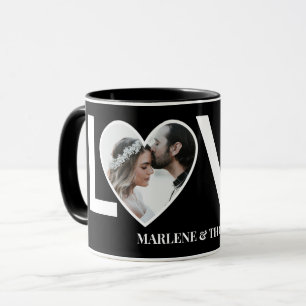 Hochzeitsverlobung Individuelle Foto Schwarz Herz  Tasse