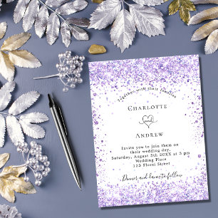 Hochzeitsviolett-Glitzer-Drehbuch weiß elegant Einladungspostkarte