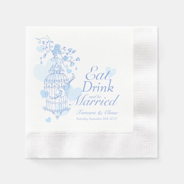 Hochzeitsvögel fressen Getränke verheiratete blaue Serviette (Vorderseite)