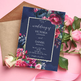 Hochzeitsvorlage für blaubordeauxrosa Rosen Einladung