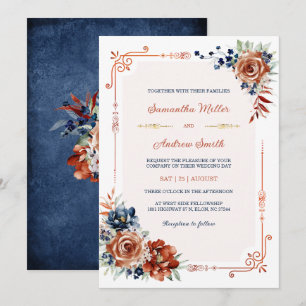 Hochzeitsvorlage für Navy Blue und Burnt Orange Go Einladung