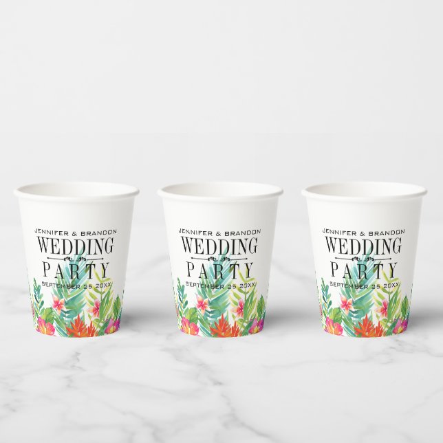 Hochzeitsvorlage für tropische Blume-Border Paper  Pappbecher (Multi)