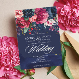Hochzeitsvorlage für Vintage Rose in Navy-Rosa Einladung