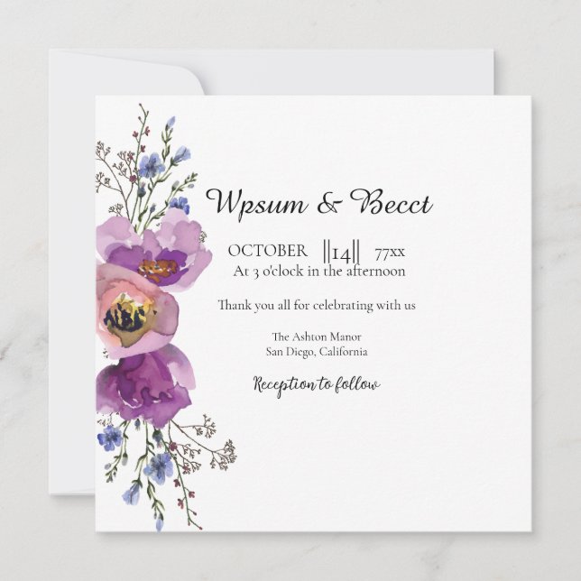 Hochzeitsvorlagenvektor mit schöner Blumenplatte Einladung (Vorderseite)