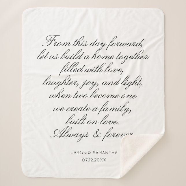 Hochzeitsvows Personalisierte Kalligraphie Sherpadecke (Vorderseite)