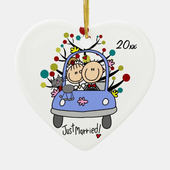 Hochzeitswagen mit katzengefüllter Herzverzierung Keramikornament (Vorne)