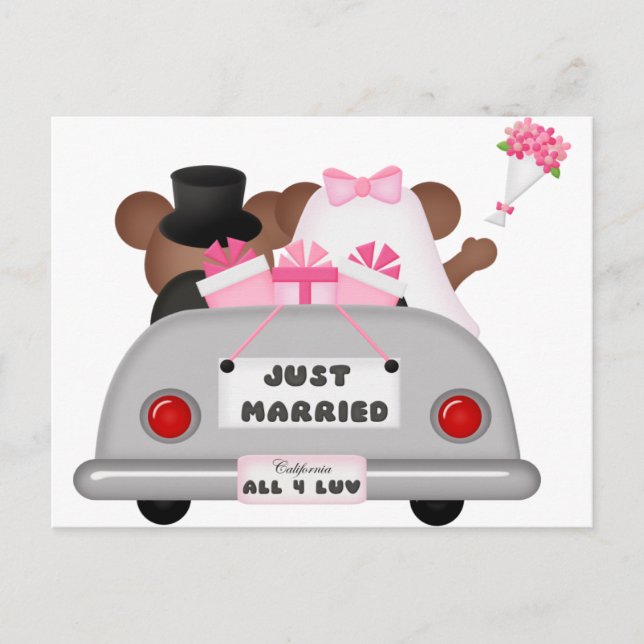 Hochzeitswagen - nur verheiratet ankündigungspostkarte (Vorderseite)