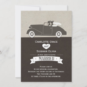 Hochzeitswagen zwei Bräute Lesben Hochzeit Einladung