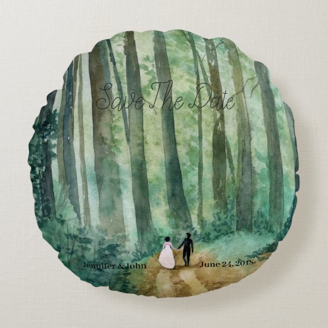 Hochzeitswaldlandschaft handbemalt rundes kissen (Vorderseite)