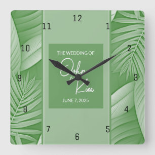 Hochzeitswanduhr Tropisches Grün Quadratische Wanduhr
