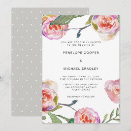 Hochzeitswasser mit Aquarellblumen und Doten Einladung