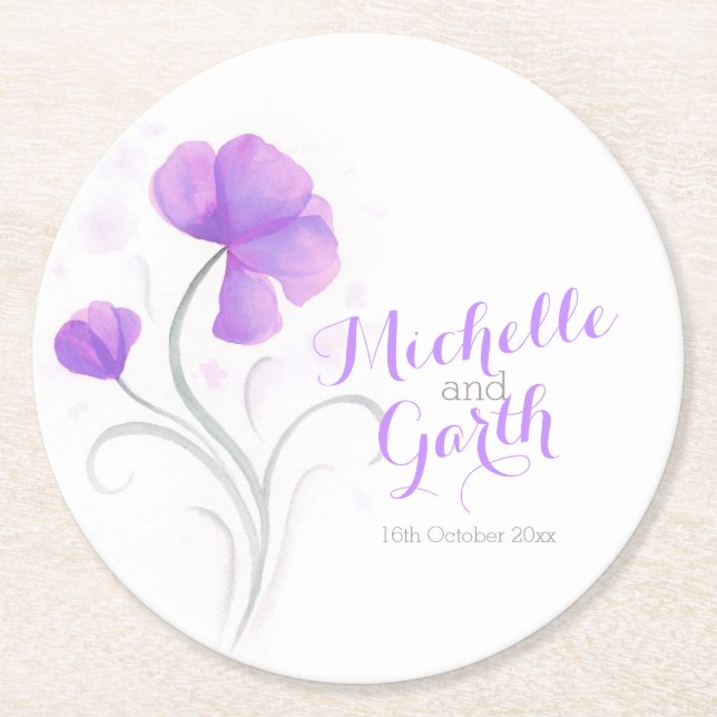 Hochzeitswasserfarbe Blume lila Untersetzer (Vorderseite)