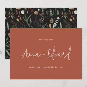 Hochzeitswasserfarbe Botanische schwarze Terrakott Save The Date