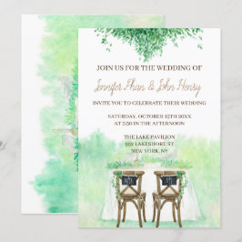Hochzeitswasserfarbe mit Hochzeitstisch und Stühle Einladung