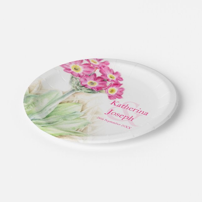 Hochzeitswasserfarbe Primula Papierplatte Pappteller (Schrägansicht)