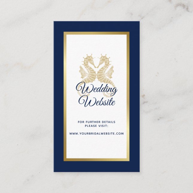 Hochzeitswebsite für elegante Navy Blue Gold Seepf Begleitkarte (Vorderseite)