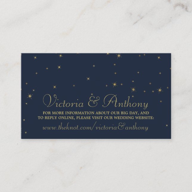 Hochzeitswebsite für elegante Navy & Gold Falling  Begleitkarte (Vorderseite)