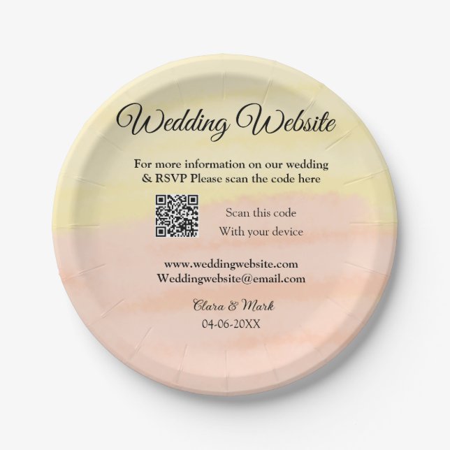Hochzeitswebsite Hinzufügen von Q R-Code-Prüfung N Pappteller (Vorderseite)
