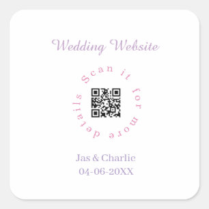 Hochzeitswebsite lila pink QR-Code scannen kreisfö Quadratischer Aufkleber