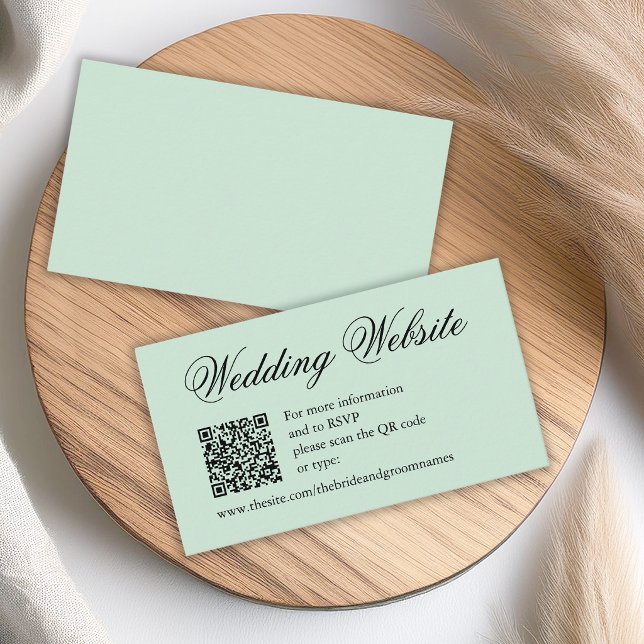 Hochzeitswebsite Mintgrüner QR-Code & Kalligrafie  Begleitkarte (Von Creator hochgeladen)