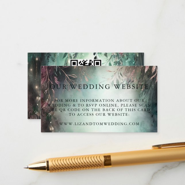 Hochzeitswebsite QR Code Magical Forest Wedding Begleitkarte (Vorderseite/Rückseite Beispiel)
