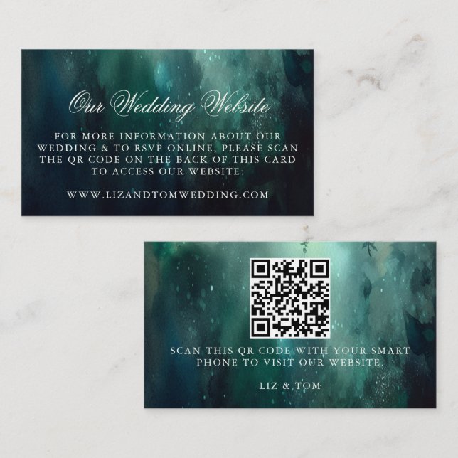 Hochzeitswebsite QR Code Verzauberte Waldhochzeit Begleitkarte (Vorne/Hinten)
