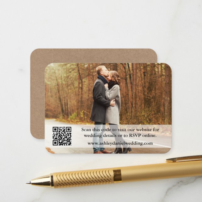 Hochzeitswebsite QR Overlay Foto Kraft Begleitkarte (Vorderseite/Rückseite Beispiel)
