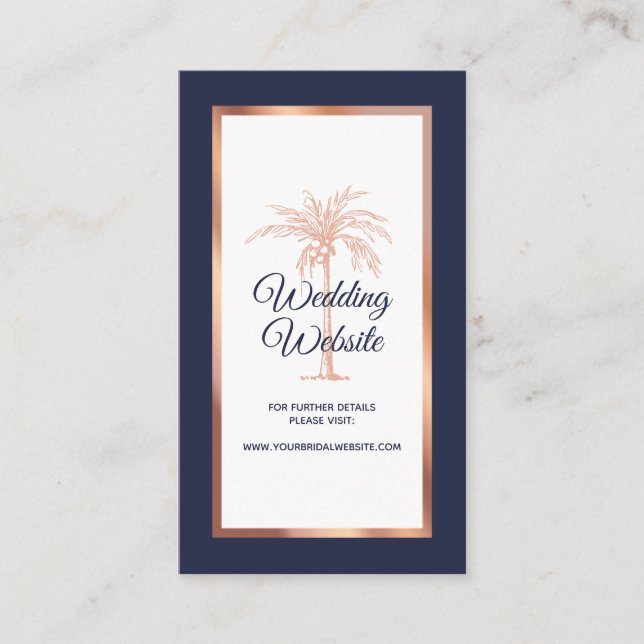 Hochzeitswebsite zum Hochzeitscocktail von Navy Bl Begleitkarte (Vorderseite)
