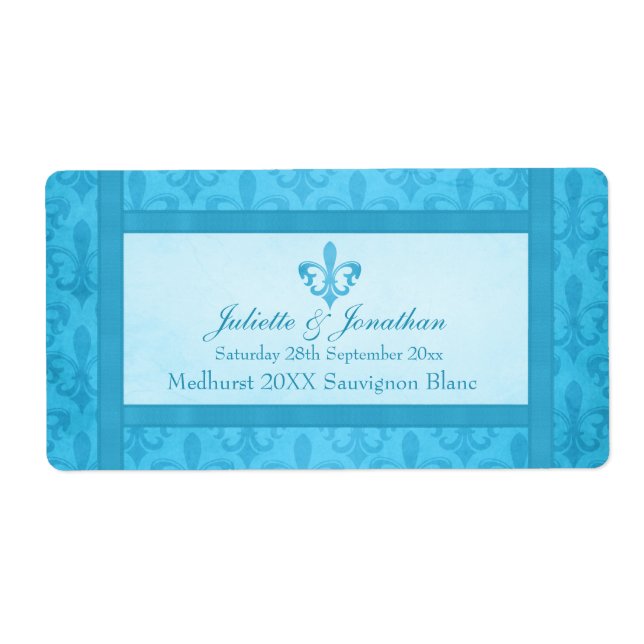 Hochzeitswein personalisiertes Etikett Lilie blau (Vorne)