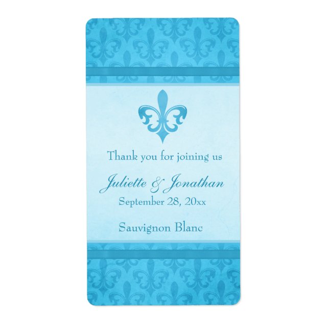 Hochzeitswein personalisiertes Etikett Lilie blau (Vorne)