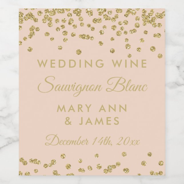 Hochzeitsweine-Siegel Gold Glitzer Confetti Blush Weinetikett (Einzelnes Label)