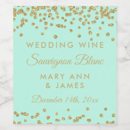Hochzeitsweinetikett Gold Glitzer Confetti Minze Weinetikett
