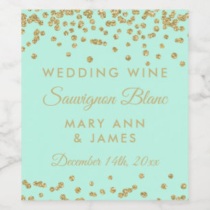 Hochzeitsweinetikett Gold Glitzer Confetti Minze Weinetikett
