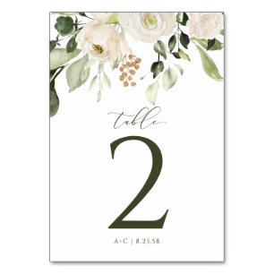Hochzeitsweiß Florale Grünpflanzen Botanisch Gold Tischnummer