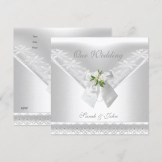 Hochzeitsweiße Einladung Weiße Schleife Blumen-Spi