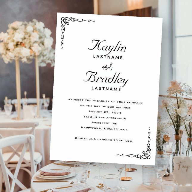 Hochzeitsweiße Minimalistische Ecken Einladung (Von Creator hochgeladen)