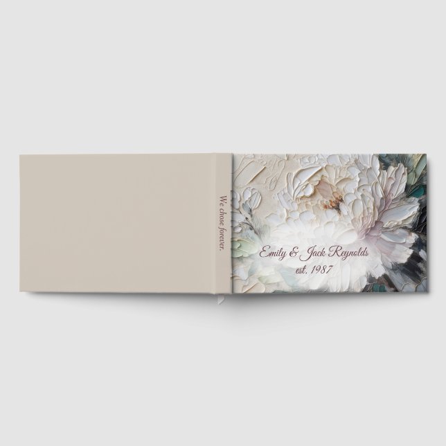 Hochzeitsweiße Pfingstrose Abstrakte Impasto-Maler Gästebuch (Voll)