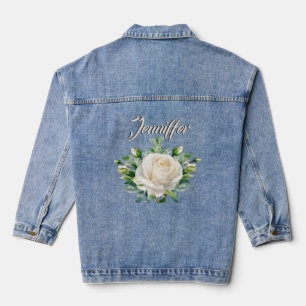 Hochzeitsweiße Rose Braut Rustikales Monogramm Jeansjacke