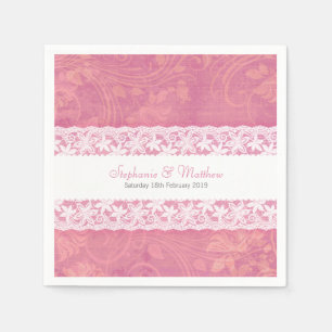 Hochzeitsweiße Spitze auf Lachs-Rosa-Papierserviet Serviette