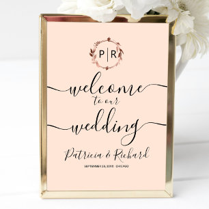 Hochzeitswillkommensschild mit Monogramm  Poster